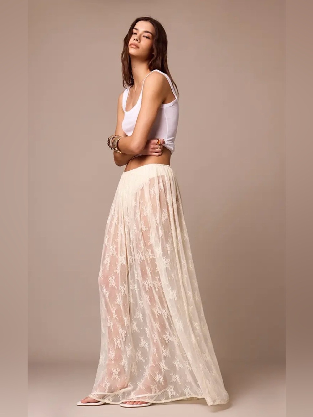 PrettyLittleThing-ALMOND SHEER LACE MAXI SKIRT